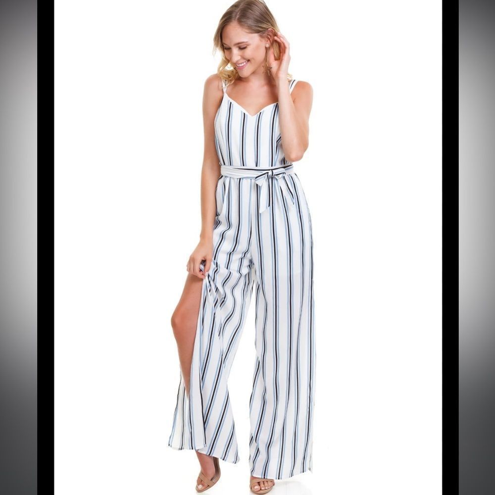 One Clothing Striped Pants Jumpsuit Sz L